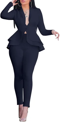 Vista 11 de Salimdy 2 Piece Outfits for Women Long Sleeve Dressy Blazer Pants Suits Negro