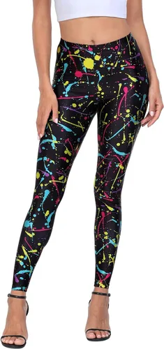 Vista 14 de HDE Leggings de entrenamiento de diseño moderno - Divertidos patrones estampados gráficos a la moda A. Rayas del arco iris