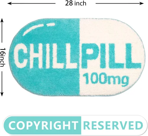 Vista 3 de RORA Alfombra de Baño Divertida y Bonita Chill Pill Azul Pequeña Alfombras de Baño Preppy Decoración de Baño Estética Alfombra de Baño