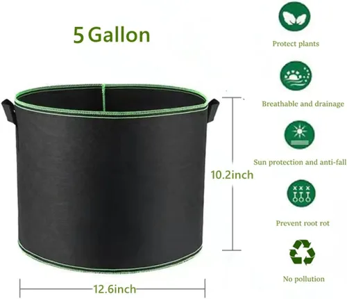 Vista 2 de Niurui Paquete de 5 bolsas de cultivo de 5 galones, 10.58 oz de tela no tejida gruesa para plantas con asas, para entrenamiento de plantas de bajo