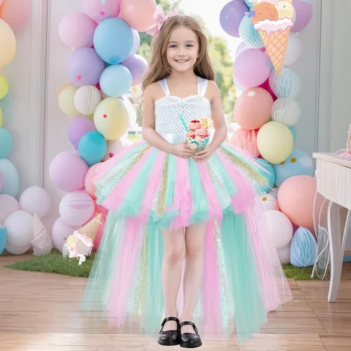 Vista 6 de Vestido tutú para niñas, vestidos de tul, vestido de hada de Halloween para niñas pequeñas, traje de fiesta de cumpleaños, vestido de graduación