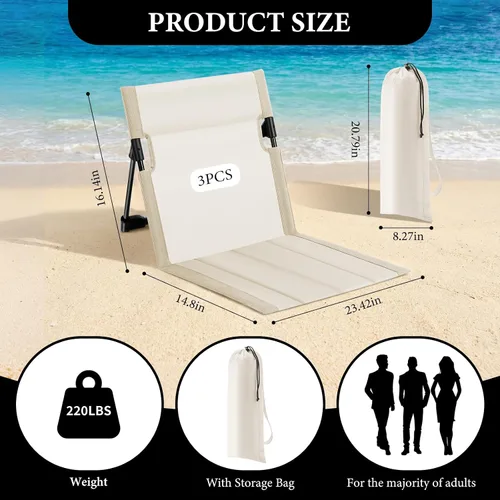 Vista 3 de Paquete de 3 sillas portátiles junto a la piscina, sillas de playa plegables para adultos, asiento ligero sin patas con bolsa de transporte, silla