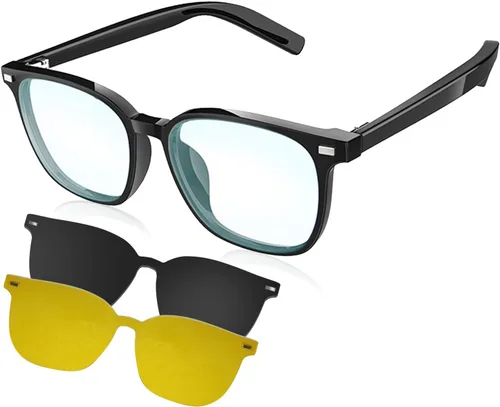 Vista 10 de GenXenon Lentes inteligentes para hombres y mujeres, lentes Bluetooth con bloqueo de luz azul con patillas extraíbles, diseño de orejas abiertas