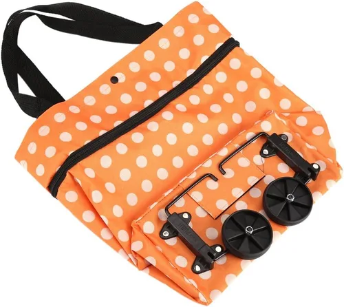 Vista 6 de Bolsa de compras, tela Oxford, bolsas de compras reutilizables con ruedas enrollables de doble propósito plegable para tienda (12-naranja)