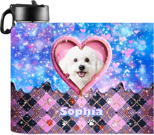 Vista 30 de Botella de agua personalizada con foto, botella de agua deportiva de acero inoxidable con imagen personalizada para niños, hombres y mujeres