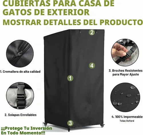 Vista 2 de Funda protectora grande para casa de gatos para exteriores, cubierta protectora contra el polvo, lona impermeable resistente 600D, 100% impermeable