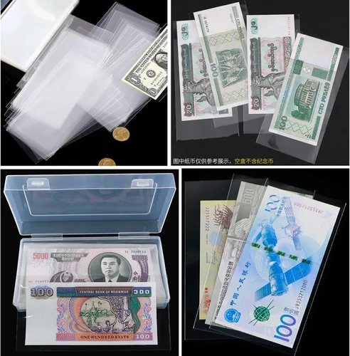 Vista 4 de Ettonsun 200 fundas para billetes de dólar, fundas para billetes de dólar, fundas para monedas, protector de billetes de dólar transparente, fundas