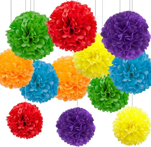 Vista 11 de Pompones de papel negro y naranja, pompones de tejido negro y naranja decoraciones colgantes, decoraciones de fiesta negro y naranja (12 unidades)