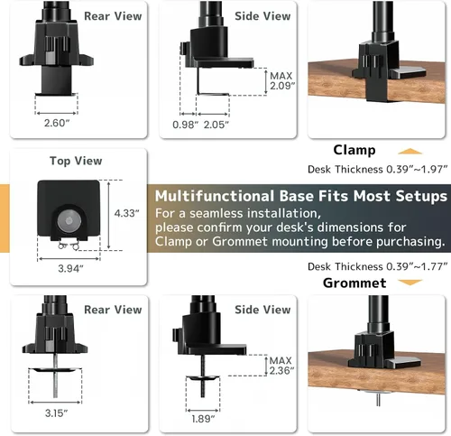 Vista 9 de Bracito para monitor ultra ancho resistente de 24-57'' - Montura de aluminio para monitor individual, soporta hasta 59.4 libras, soporte de Negro