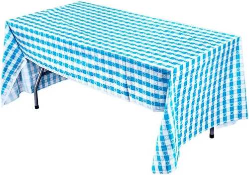 Vista 2 de Party Dimensions Mantel plástico rectangular, de una unidad, 54 x 108 pulgadas, color cerezo, Azul (Blue Gingham)