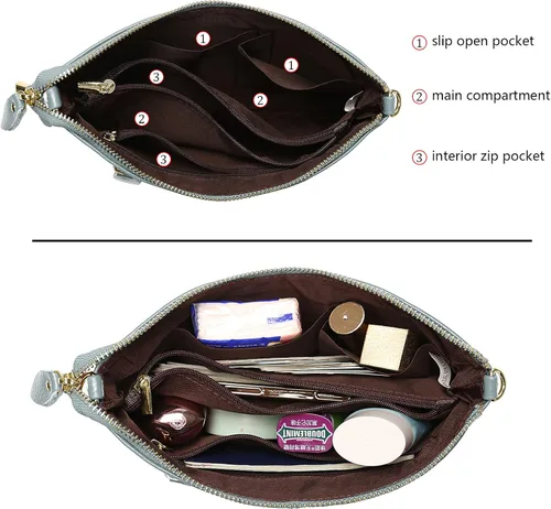 Vista 5 de Uromee Cartera de mano para mujer, de piel auténtica, con cadena de hombro desmontable