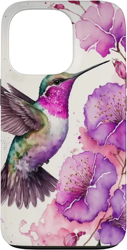 Vista 10 de Hummingbird Floral Watercolor Pink Purple Paint Flowers Case for iPhone 17