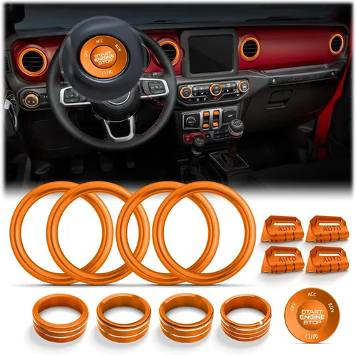Vista 13 de Wrangler JL/JLU y Gladiator JT 2018-2026 - Accesorios de aluminio para botón de arranque, CA, volumen de audio, faros delanteros e interruptores