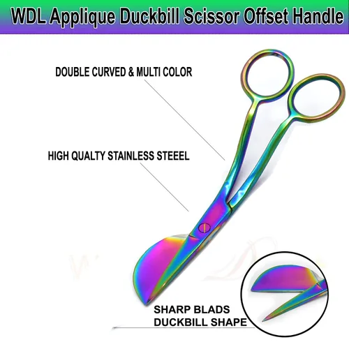 Vista 4 de WellnessD'Light Applique Pelican Duckbill Blade 5.8 pulgadas – Tijeras curvadas con mango compensado doblado doble para bordado, tela, hilo, tejer