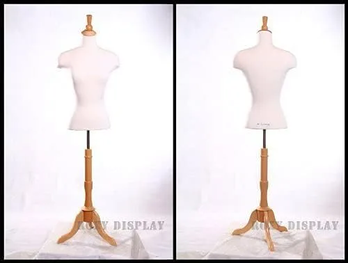 Vista 4 de (JF-22SDD01+BS-01) ROXYDISPLAY Talla 4-6 Forma de cuerpo hembra recta con trípode base de madera natural + tapa