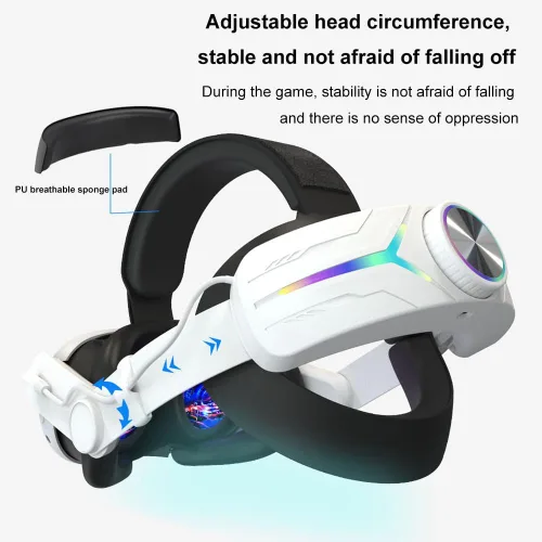 Vista 5 de AZURAOKEY Head Strap Battery Pack for Meta Quest 3, Replacement Elite Strap 8000mAh Enhanced Comfort and Extended Gaming Time with RGB Light for