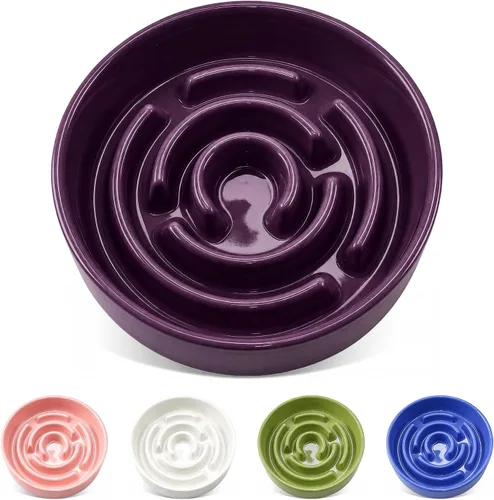 Vista 11 de TRUVIC Ceramic Slow Feeder Dog Bowl Small Breed Maze Cat Bowl (Blue)
