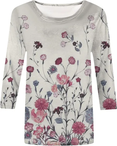 Vista 114 de Camisetas personalizadas para mujer, a la moda, casual, de séptima manga, estampada, cuello redondo, camiseta