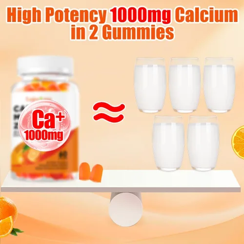Vista 7 de Gomitas de calcio y magnesio y zinc para adultos: 5 tazas de nutrientes de la leche empaquetadas en 2 gomitas - Citrato de calcio extra fuerte