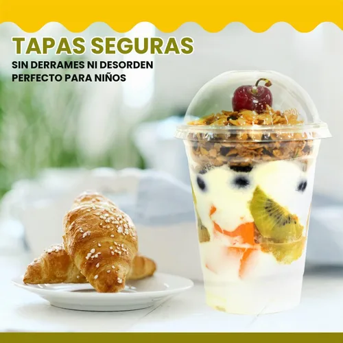 Vista 5 de Vasos de postre helado - 9 onzas - 50 unidades - Vasos de postre reutilizables con tapas de cúpula y insertos - Plástico transparente cristalino - A