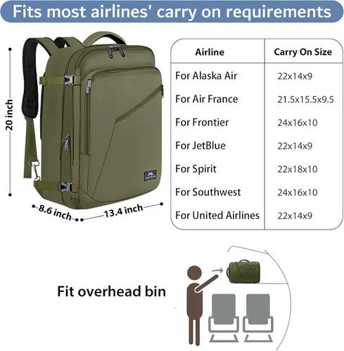 Vista 83 de MATEIN - Mochila de viaje extragrande de 10.56 galones, mochila de viaje ampliable apta para aerolíneas, para viajeros de fin de semana, hombres