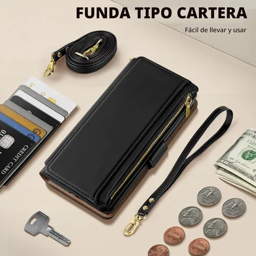 Vista 3 de Antsturdy Compatible con iPhone 15 Pro Max Funda Cartera para Mujeres【Bloqueo RFID】Funda de Teléfono Cruzada de Cuero PU con Cremallera y Correa