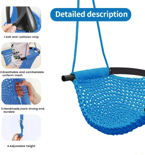 Vista 2 de Columpio tejido a mano para niños, columpio para niños con cuerdas ajustables, juego de columpio seguro para niños, para interiores, exteriores