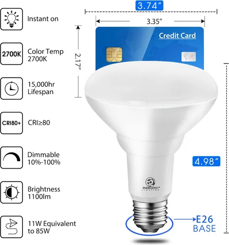Vista 2 de Energetic Paquete de 6 Bombillas LED BR30, Luces de Inundación para Interiores 1100LM, 11W (Equivalente a 85W), Regulables, Blanco Suave 2700K, Base