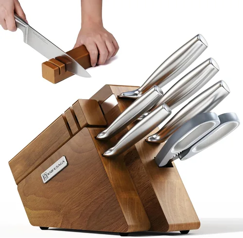 Vista 10 de KnifeSaga Juego de bloque de cuchillos de cocina, 12 piezas con afilador Juego de cuchillos de acero inoxidable de alto carbono japonés para cocina