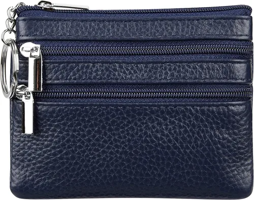 Vista 21 de Porta Monedas de Cuero Genuino para Mujer de Cynure, Mini Monedero con Llavero Beige