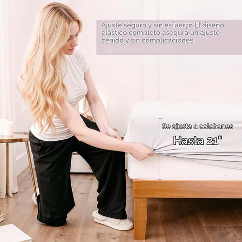 Vista 4 de Hearth & Harbor Funda acolchada para colchón tamaño Queen, 100% impermeable, funda de colchón ajustable con bolsillo profundo de 8 a 21 pulgadas