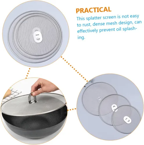 Vista 8 de 3pcs Stainless Steel Splatter Screen for Frying Pan Oil Guard