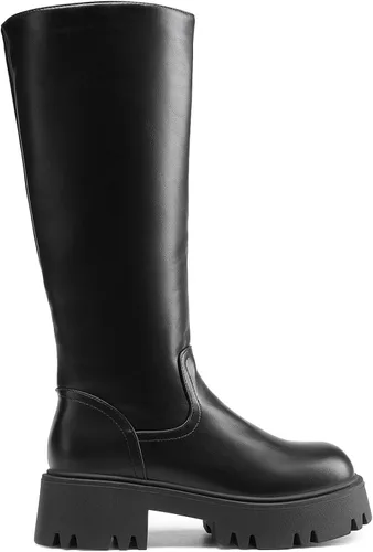 Vista 2 de DREAM PAIRS Botas altas hasta la rodilla, cómodas botas de plataforma gruesa con punta redonda y cremallera lateral para mujer