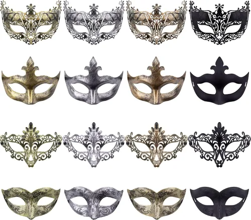 Vista 8 de FEQO 16 Piezas Máscaras de Mascarada Vintage Antiguas Máscaras Venecianas