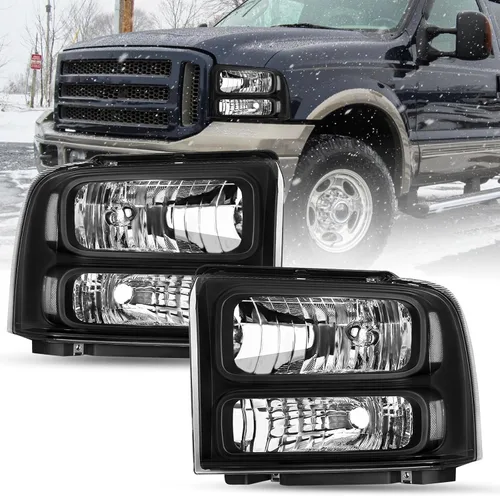 Vista 8 de SOCKIR - Juego de faros compatible con Ford F250 F350 F450 F550 Super Duty 1999-2004 / Ford Excursion 2000-2004, carcasa negra, reflector