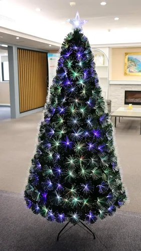 Vista 2 de Árbol de Navidad de fibra óptica LED de 7 colores con cambio de color, preiluminado (4 pies)