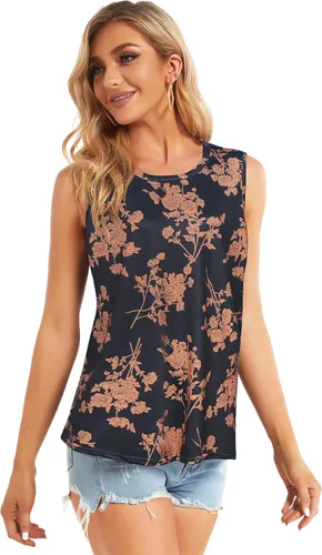 Vista 4 de Camiseta de verano para mujer, sin mangas, floral, casual, linda, holgada, bonita camiseta tipo túnica