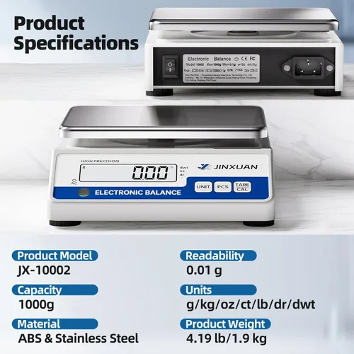Vista 10 de Escala de Laboratorio 1000g Balanza Digital de 0.01 Gramo de Precisión Escala de Balance Electrónica Analítica para Joyería, Cocina, Laboratorio