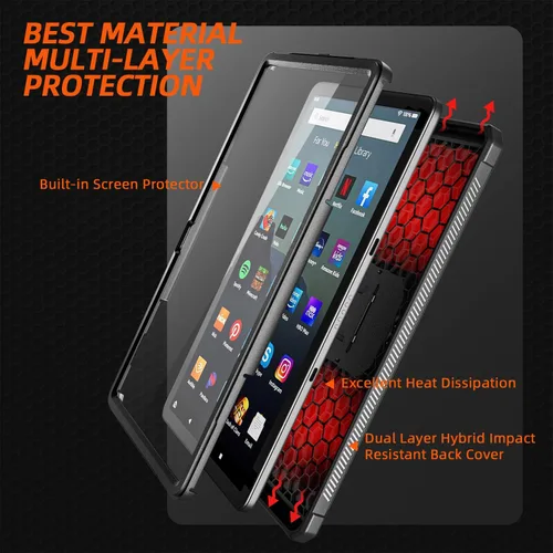 Vista 4 de DJ&RPPQ - Funda para tablet Amazon Fire Max 11 (13ª generación, versión 2023), carcasa trasera resistente con soporte de visualización manos libres