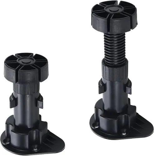 Vista 8 de Niveladores ajustables de 3.9 a 5 pulgadas para borde de gabinete, 12 piezas, patas niveladoras de muebles, pies de nivelación de plástico negro