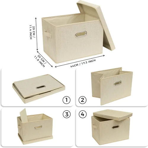 Vista 2 de SNWDN Paquete de 4 contenedores plegables de tela con tapas, caja de almacenamiento de tela con tapas para organizadores de armario y almacenamiento