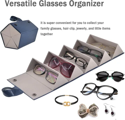 Vista 2 de Soporte organizador de almacenamiento de gafas de sol plegable con 5 compartimentos de ranura para múltiples lentes