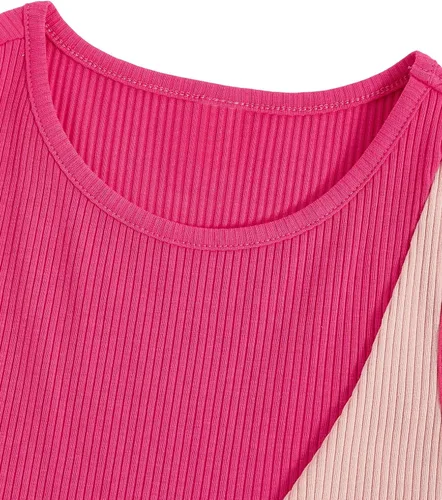 Vista 3 de Verdusa Camiseta corta sin mangas acanalada con cuello redondo y bloques de color para mujer