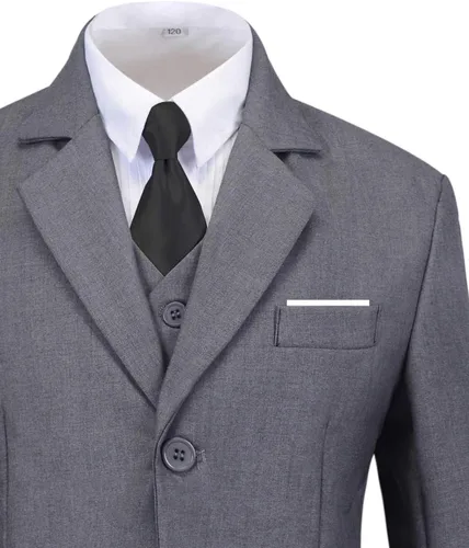 Vista 7 de Trajes formales Silm Fit para niño de 5 piezas con camisa y chaleco azul marino, 5 piezas, corbata azul marino