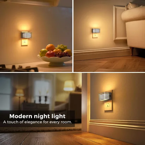 Vista 3 de L LOHAS LED Luces nocturnas enchufables a la pared, paquete de 2 luces nocturnas modernas con sensor de atardecer a amanecer, luz nocturna