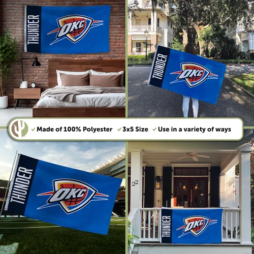 Vista 3 de Desert Cactus Bandera del Trueno de la Ciudad de Oklahoma NBA Asociación Nacional de Baloncesto OKC 100% poliéster para interiores y exteriores, 3 x