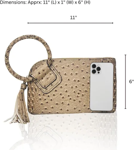 Vista 3 de NGIL Mini bolso de pulsera de piel sintética para mujer con borla de flecos, cartera de pulsera para mujer
