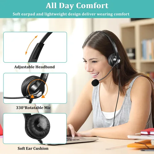 Vista 4 de Callez Auriculares de 0.138 in con micrófono con cancelación de ruido para teléfono celular, PC, laptop, auriculares estéreo para iPhone, Android