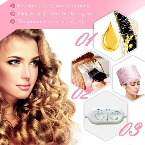 Vista 11 de Gorro térmico eléctrico de 110 V con 2 modos de control de temperatura para el cabello, spa, hogar, tratamiento térmico nutritivo para el cabello