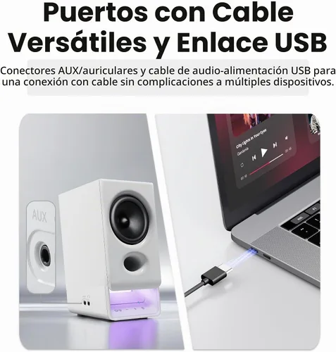 Vista 4 de Edifier Altavoces R20BT para computadora, controles táctiles, entradas AUX Blanco